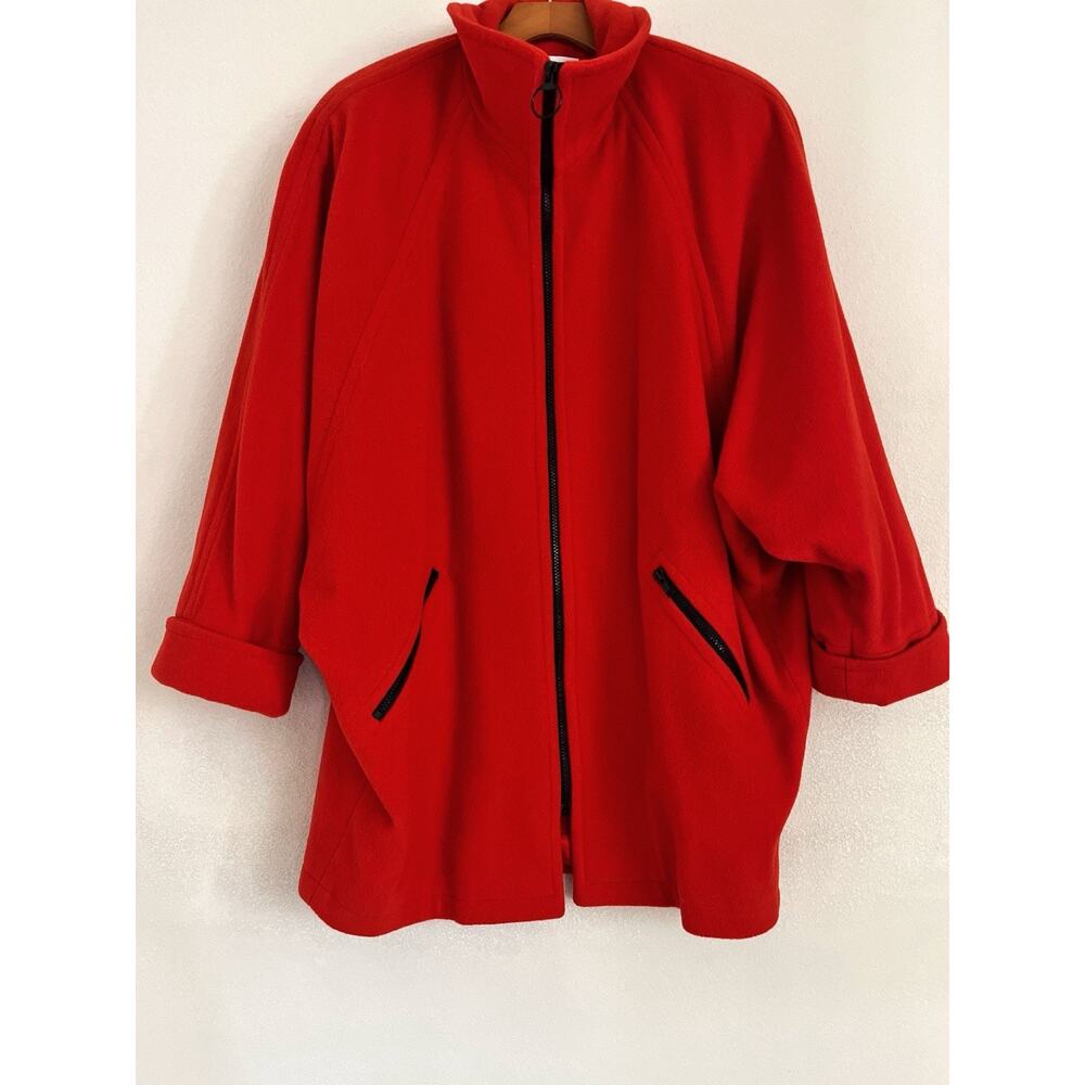 Vintage The Limited Wool Blend Coat Women M Red Full Zipper Oversized Dolmen 80s
